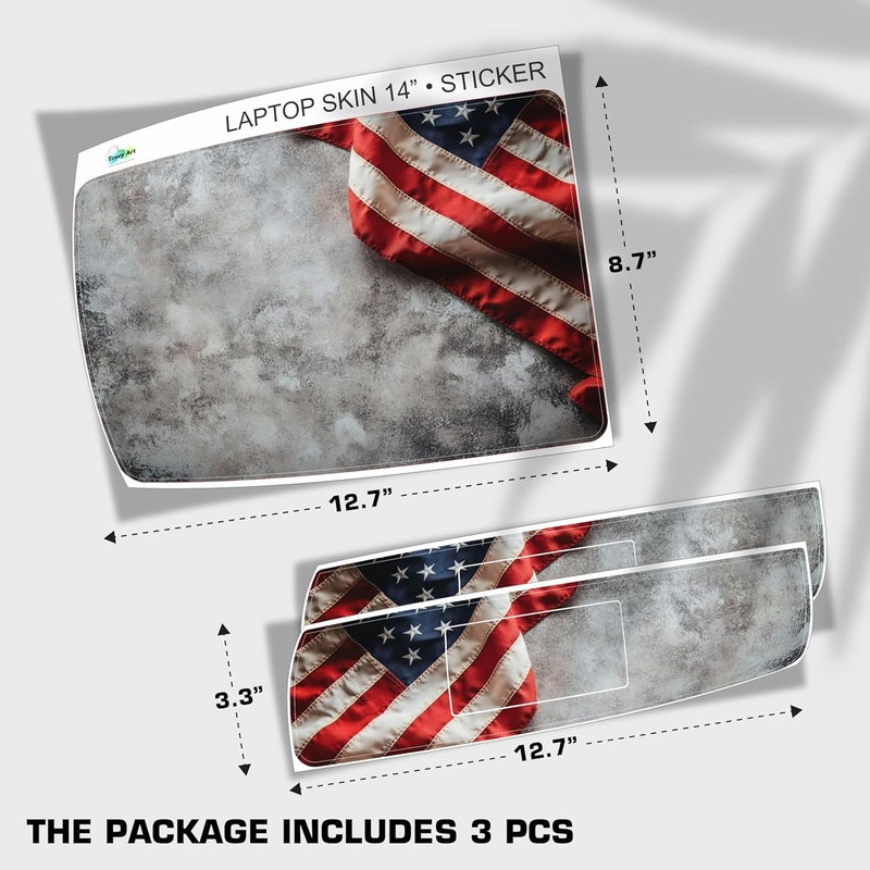 TracyArt Laptop Skin Decal HP 14" - US Flag, Laptop Cover Sticker, No Cutting Required, No Bubble, Waterproof, Scratch Resistant - Including Wide Screen and Wrist Pad - Image 2